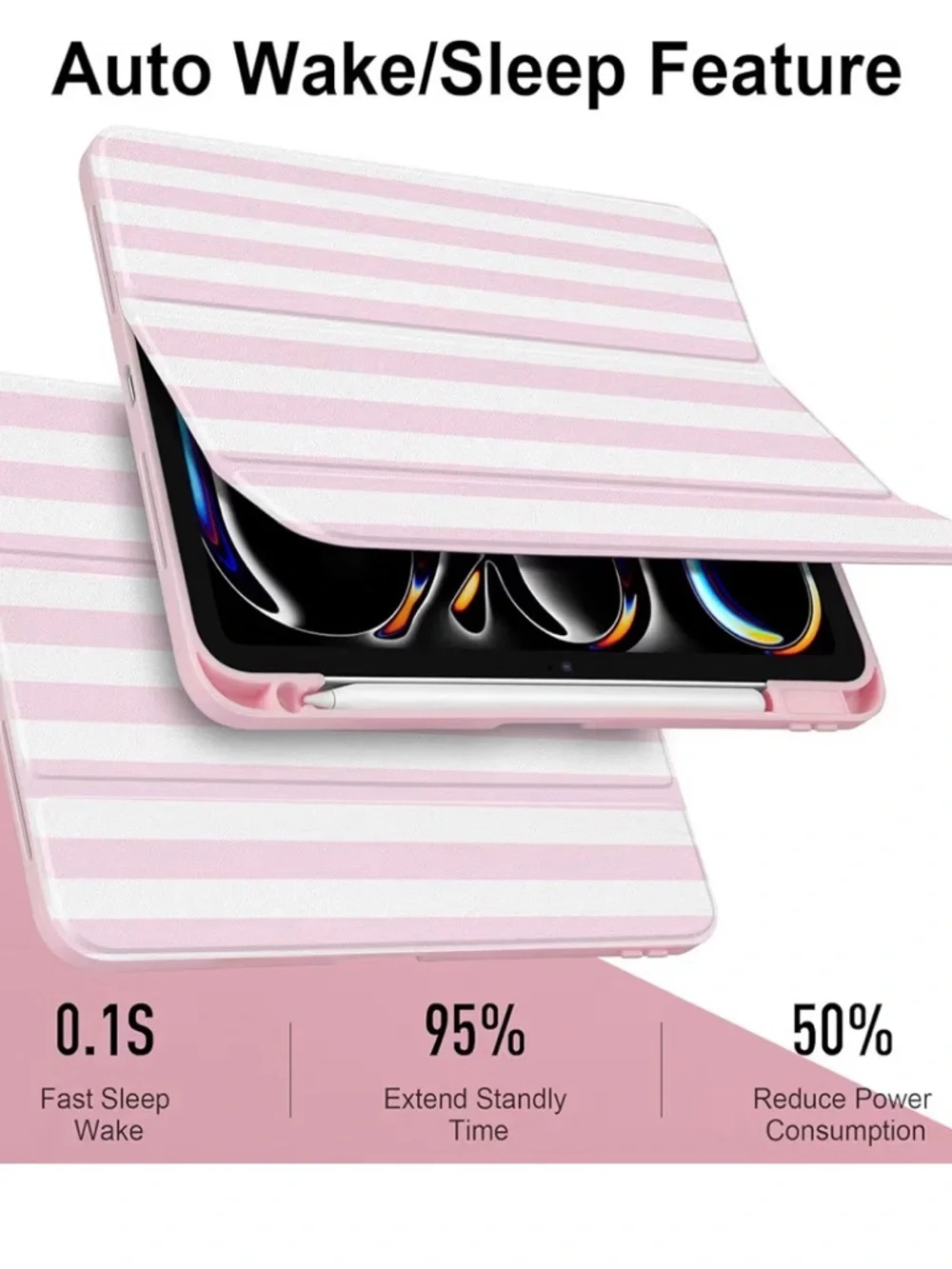 Pink and White Striped Cover Case for iPad Pro 11 inch